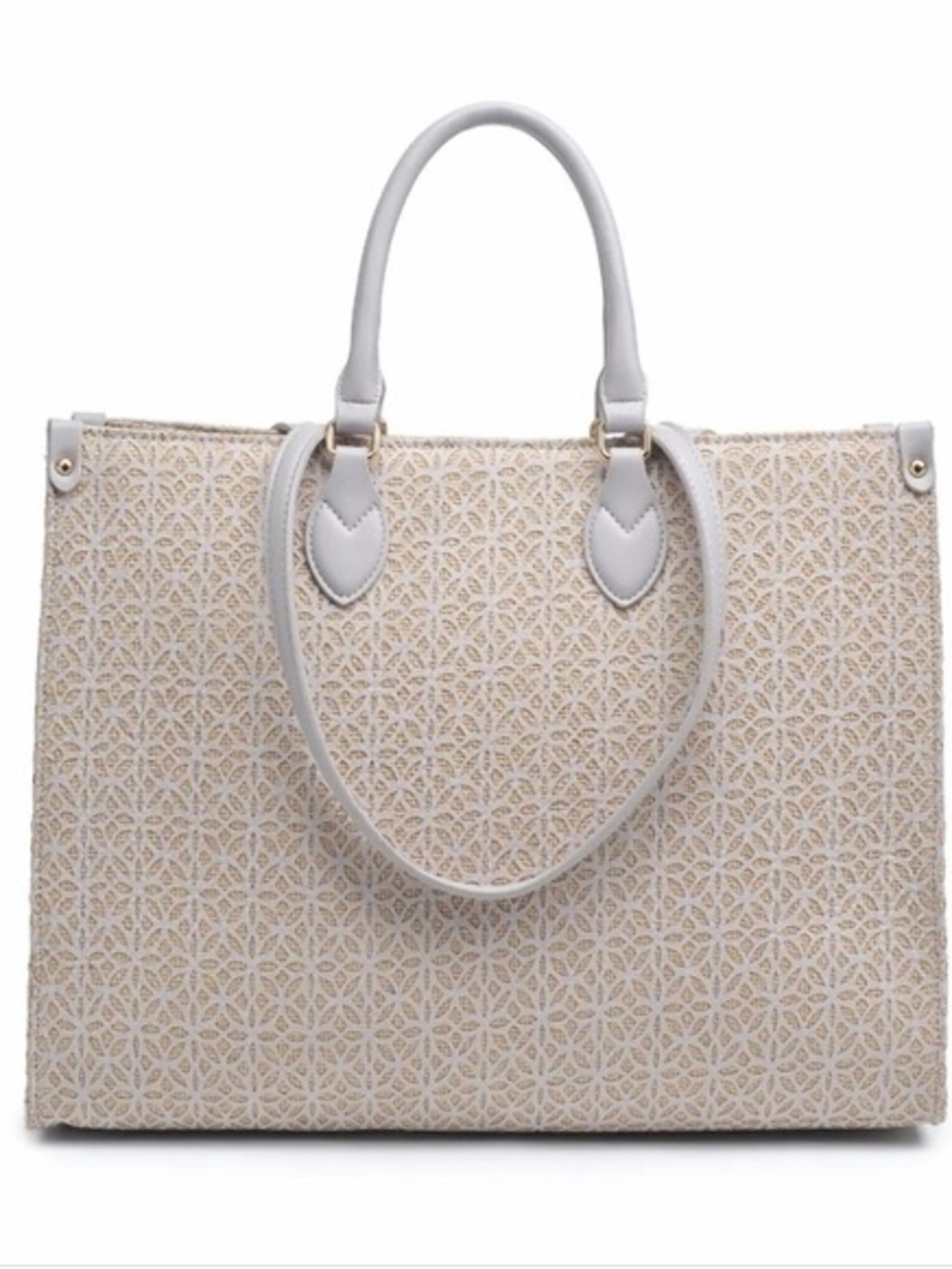 Urban Expressions Cream Patterned Tote with Light Gray Handles